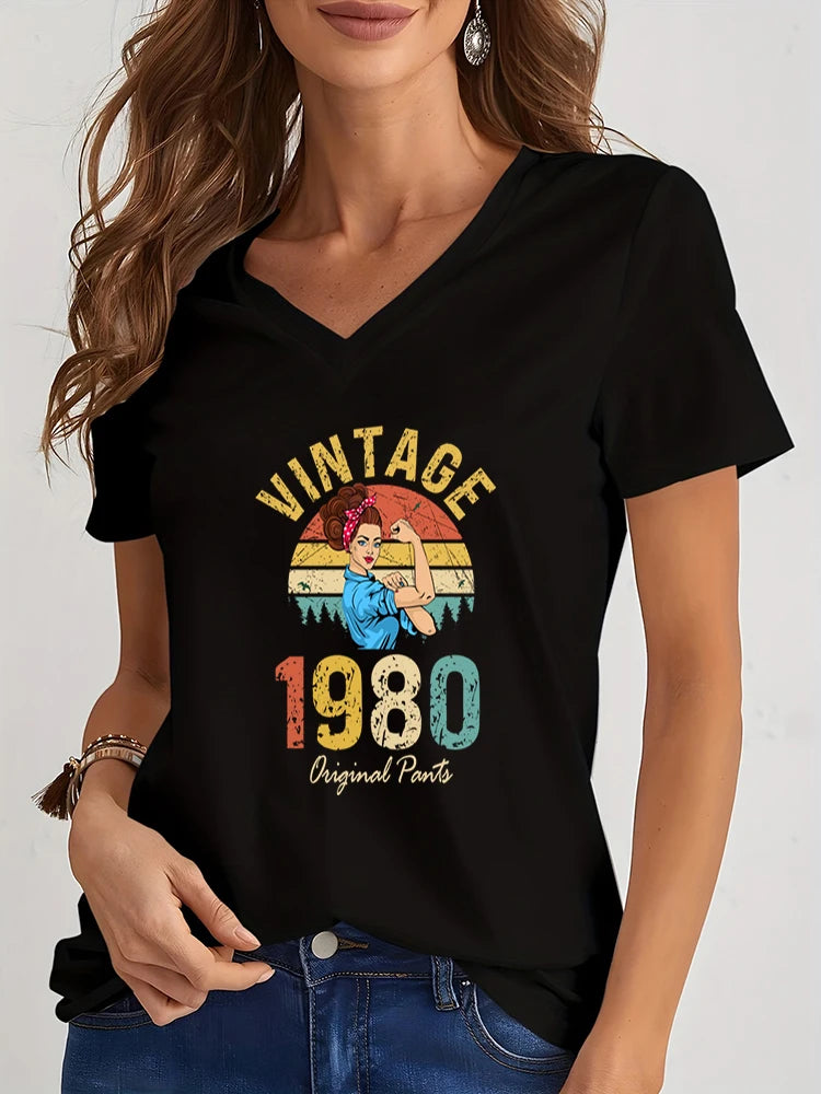 Alay's 1985 Vintage 1980 to 1989 V-Neck Birthday Shirt