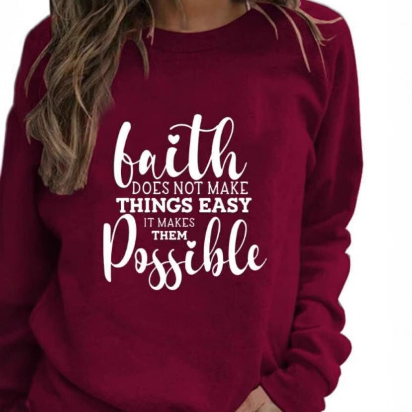 Cross-border source Amazon possible printed round neck women's top sweater European size plus size loose leisure