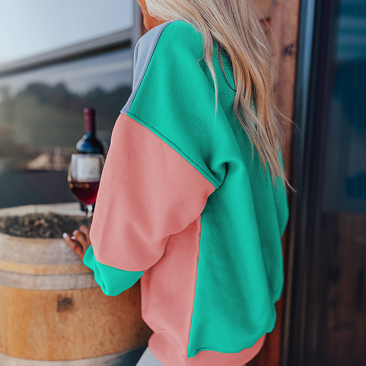 Trendy Cross-Border Hot Sale Autumn New Round Neck Long Sleeve Top Women European and American Fashion Versatile Color-Blocking Printed Sweatshirt Women