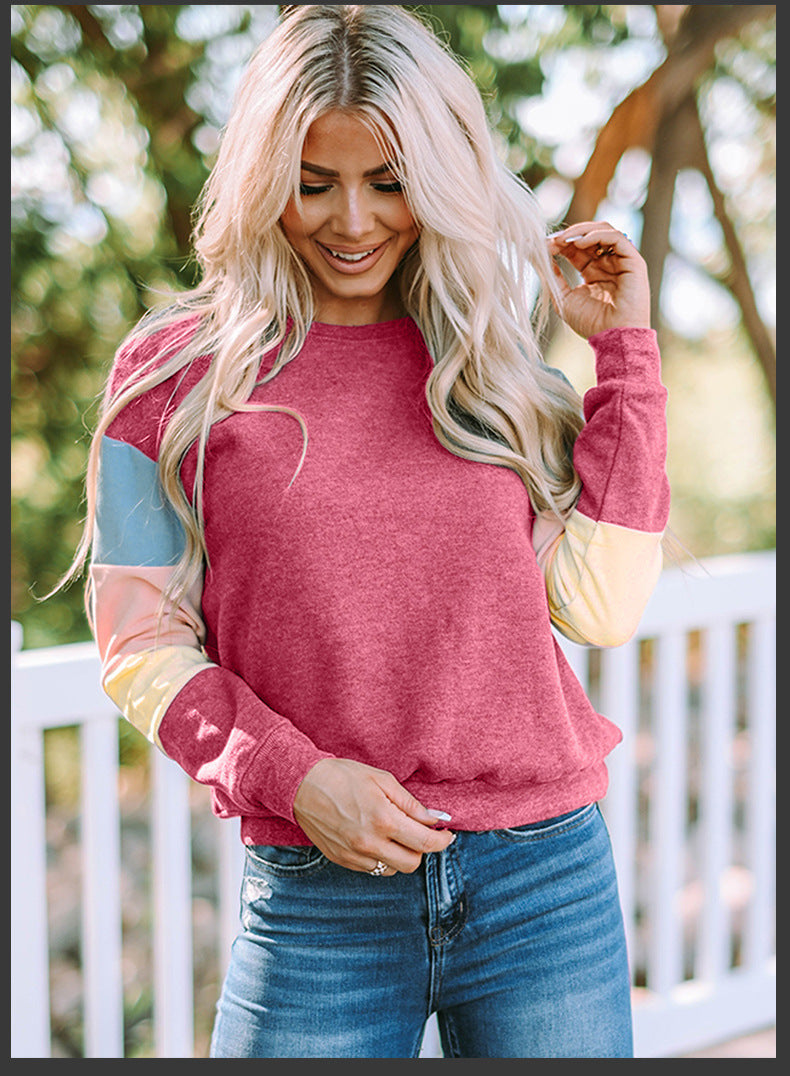 Pullover Sweatshirt for Women, Spring & Fall Round Neck Long-Sleeved Top, Contrasting Color Basic Versatile European and American Style Jacket, Casual and Trendy Style