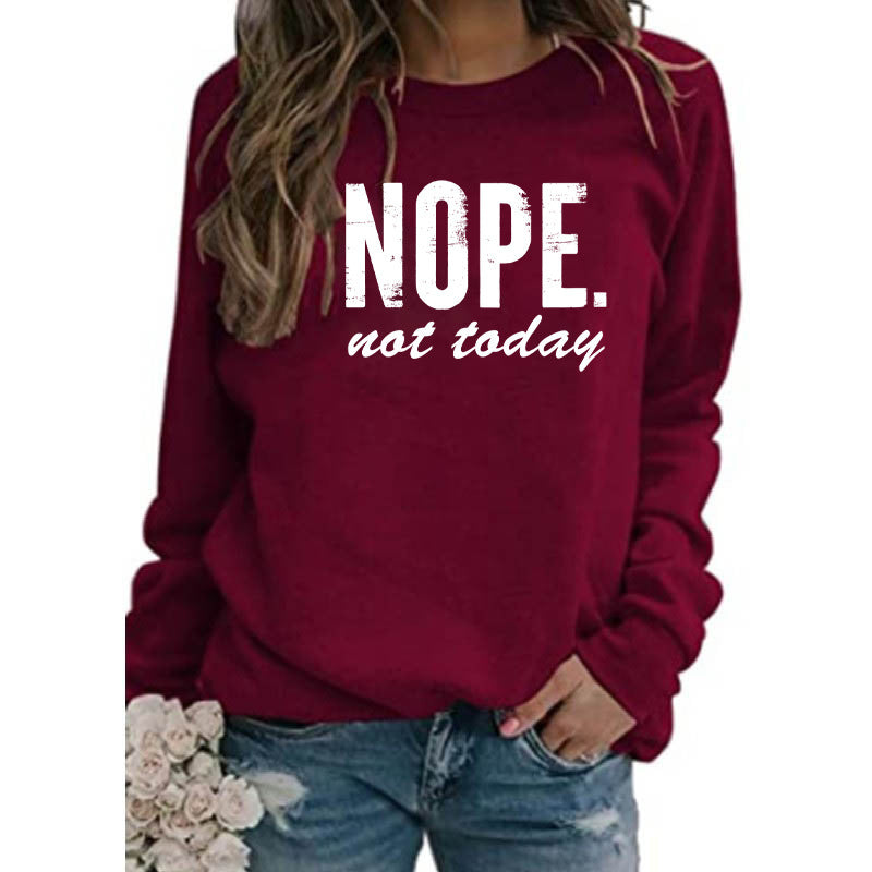 Cross-Border Export European and American Nope Nat Taday Printed Round Neck Long-Sleeved Sweatshirt Autumn and Winter European Size Large Size Loose