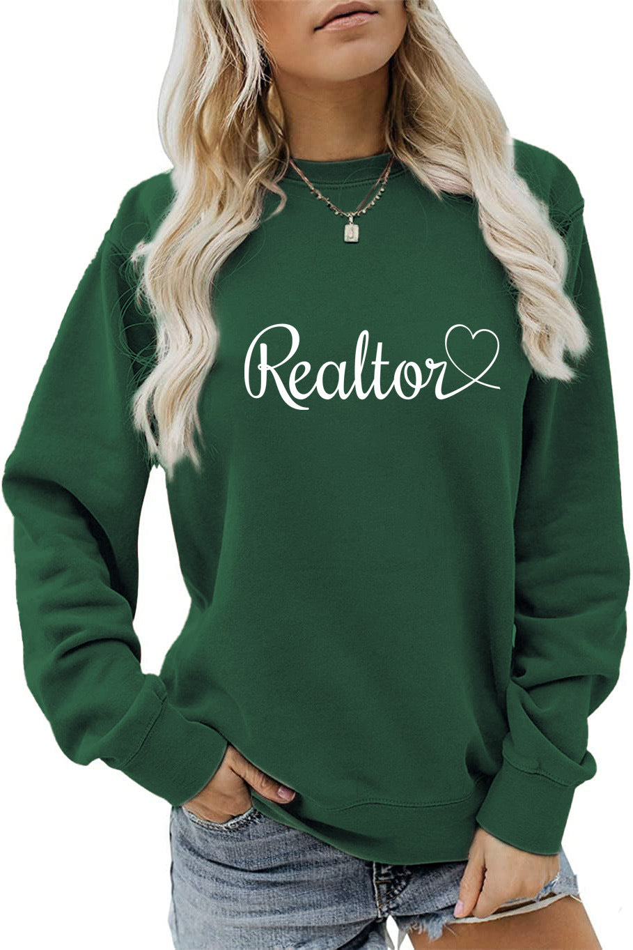 Amazon Wish Independent Station European and American Fashion Long-Sleeved Realtor Simple English Ladies Round Neck Sweatshirt in Stock