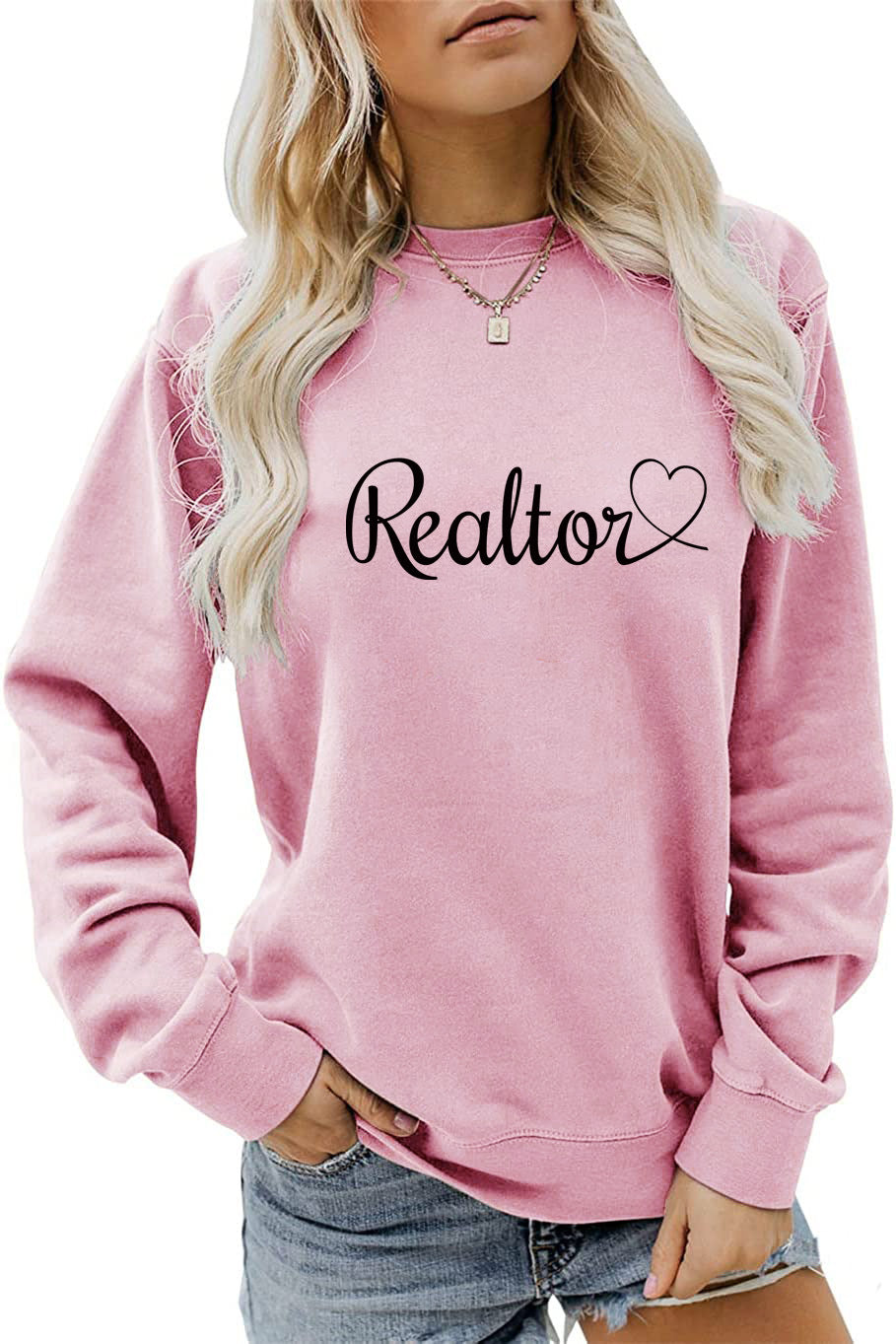 Amazon Wish Independent Station European and American Fashion Long-Sleeved Realtor Simple English Ladies Round Neck Sweatshirt in Stock