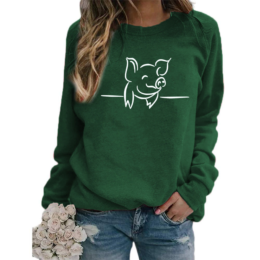 Cross-Border Amazon Foreign Trade Supply Pig Pattern Printed Round Neck Top Sweatshirt