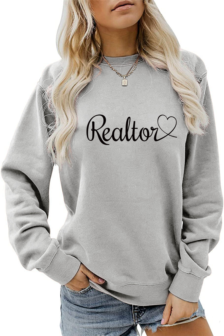 Amazon Wish Independent Station European and American Fashion Long-Sleeved Realtor Simple English Ladies Round Neck Sweatshirt in Stock