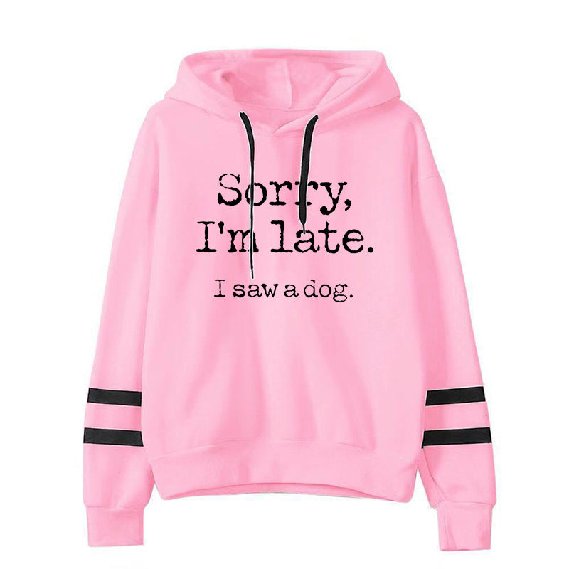 I'm late sorry I'm late printed parallel bars striped sweater autumn and winter European and American men's and women's jackets