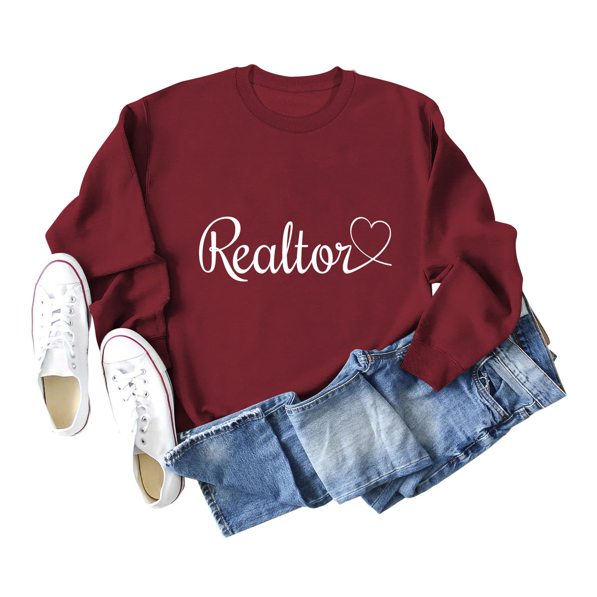 Amazon Wish Independent Station European and American Fashion Long-Sleeved Realtor Simple English Ladies Round Neck Sweatshirt in Stock