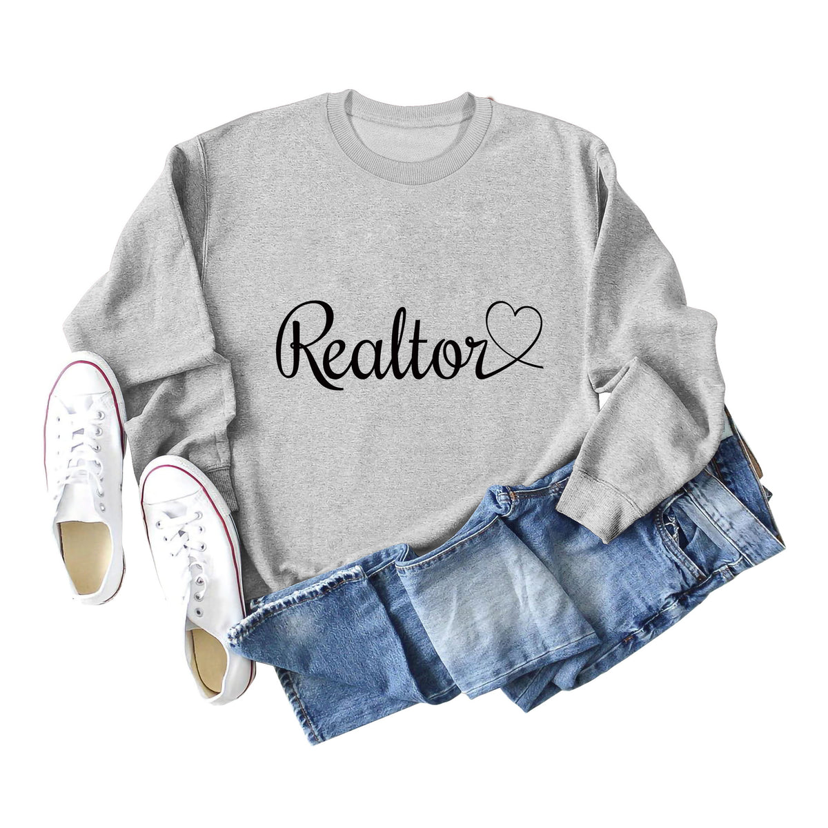 Amazon Wish Independent Station European and American Fashion Long-Sleeved Realtor Simple English Ladies Round Neck Sweatshirt in Stock