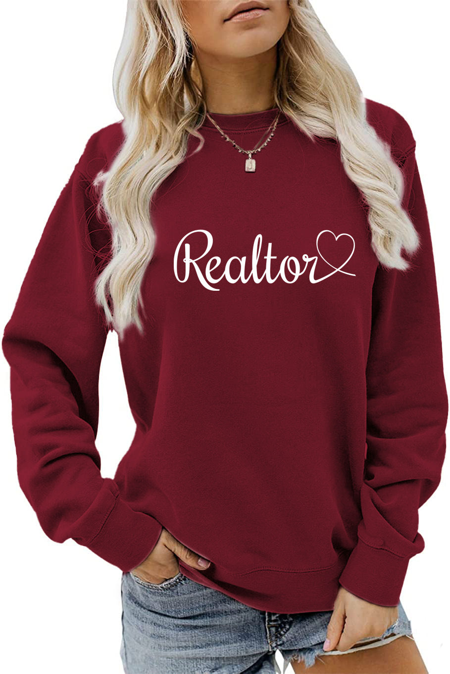 Amazon Wish Independent Station European and American Fashion Long-Sleeved Realtor Simple English Ladies Round Neck Sweatshirt in Stock