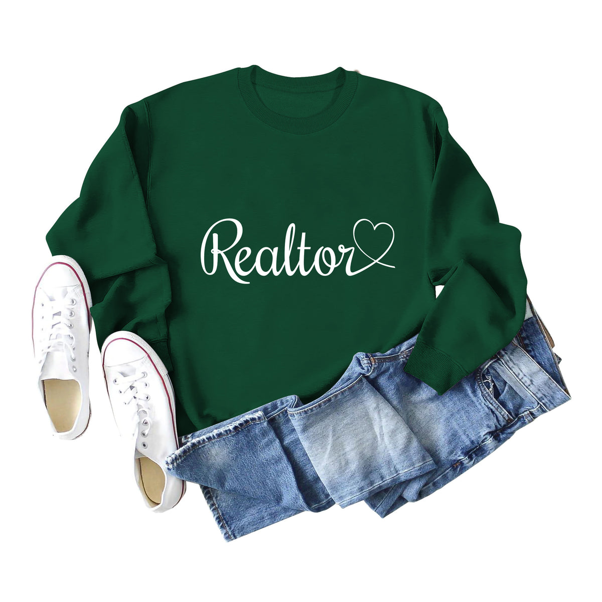 Amazon Wish Independent Station European and American Fashion Long-Sleeved Realtor Simple English Ladies Round Neck Sweatshirt in Stock