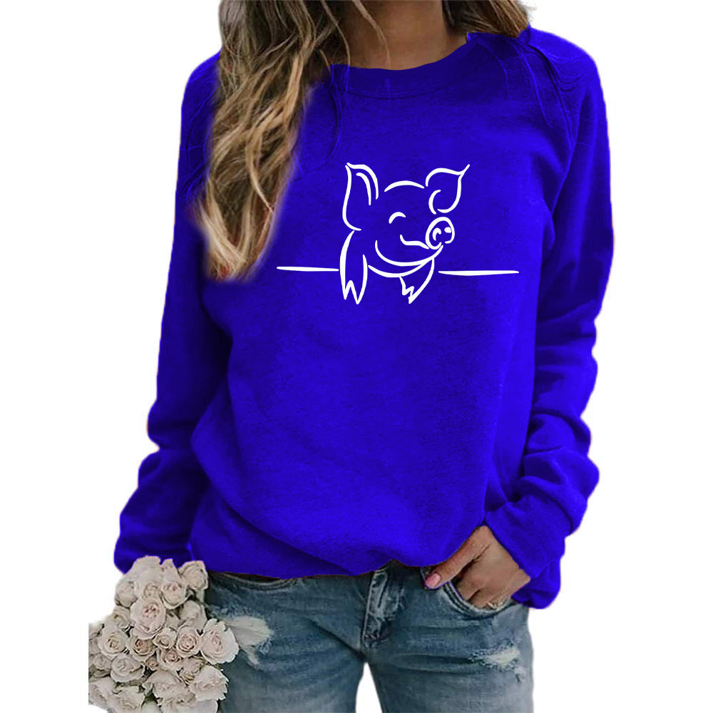 Cross-Border Amazon Foreign Trade Supply Pig Pattern Printed Round Neck Top Sweatshirt