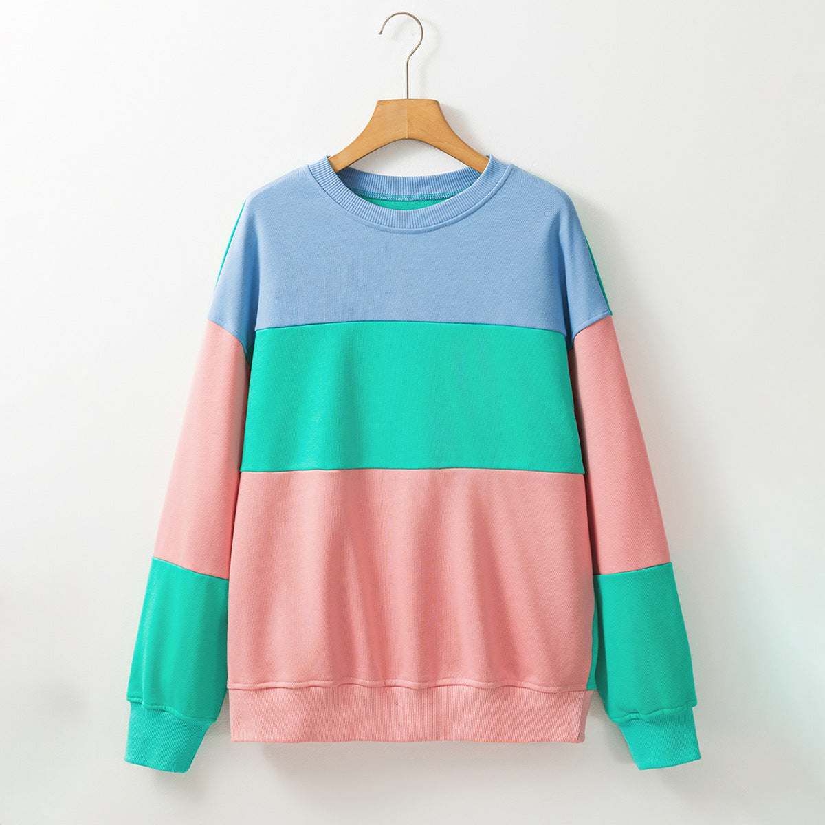 Trendy Cross-Border Hot Sale Autumn New Round Neck Long Sleeve Top Women European and American Fashion Versatile Color-Blocking Printed Sweatshirt Women
